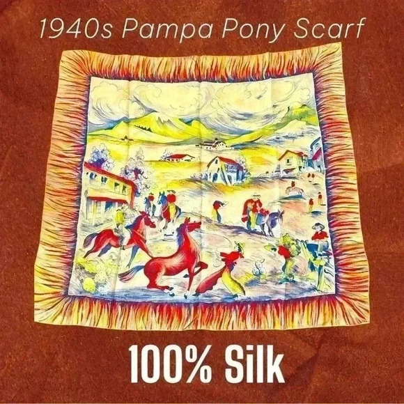 Vintage Bode 1940’s Pampa Pony Cowboy Scarf 100% Silk - Picture 1 of 4